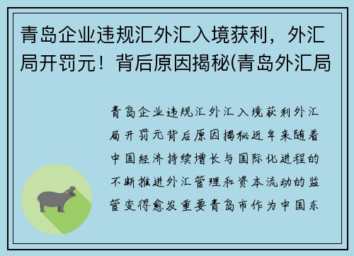 青岛企业违规汇外汇入境获利，外汇局开罚元！背后原因揭秘(青岛外汇局电话)